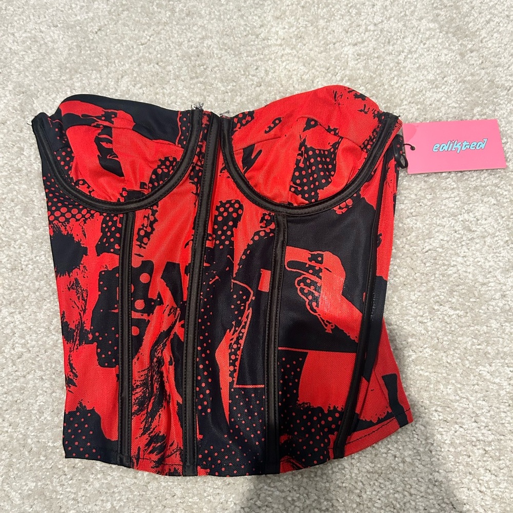Edikted Red and Black Bustier Top